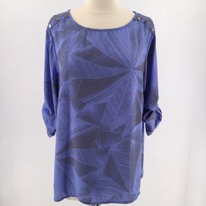 Apt. 9 Blue Geometric Patterned Top Blouse 1/2 Sleeve